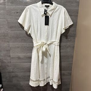 Christian Siriano Midi White Dress Sz 26 Button Up Short Sleeve Cocktail NWT
